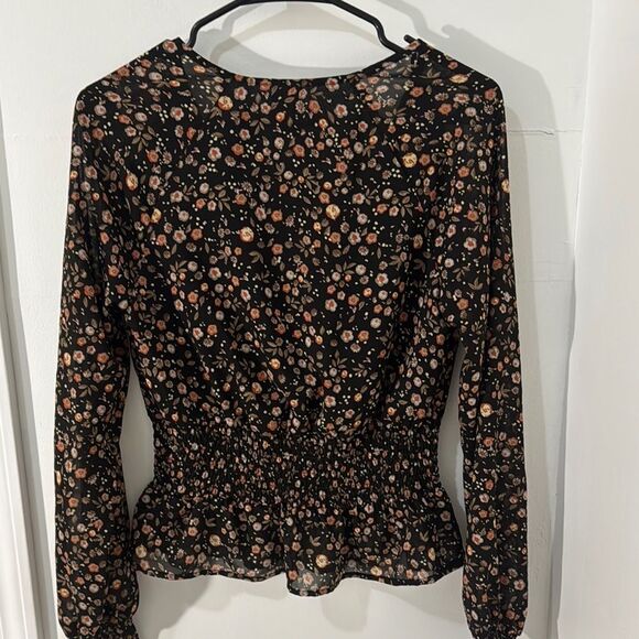 Japna Brown and Tan Ruffled Peplum Blouse Size S - Picture 2 of 7